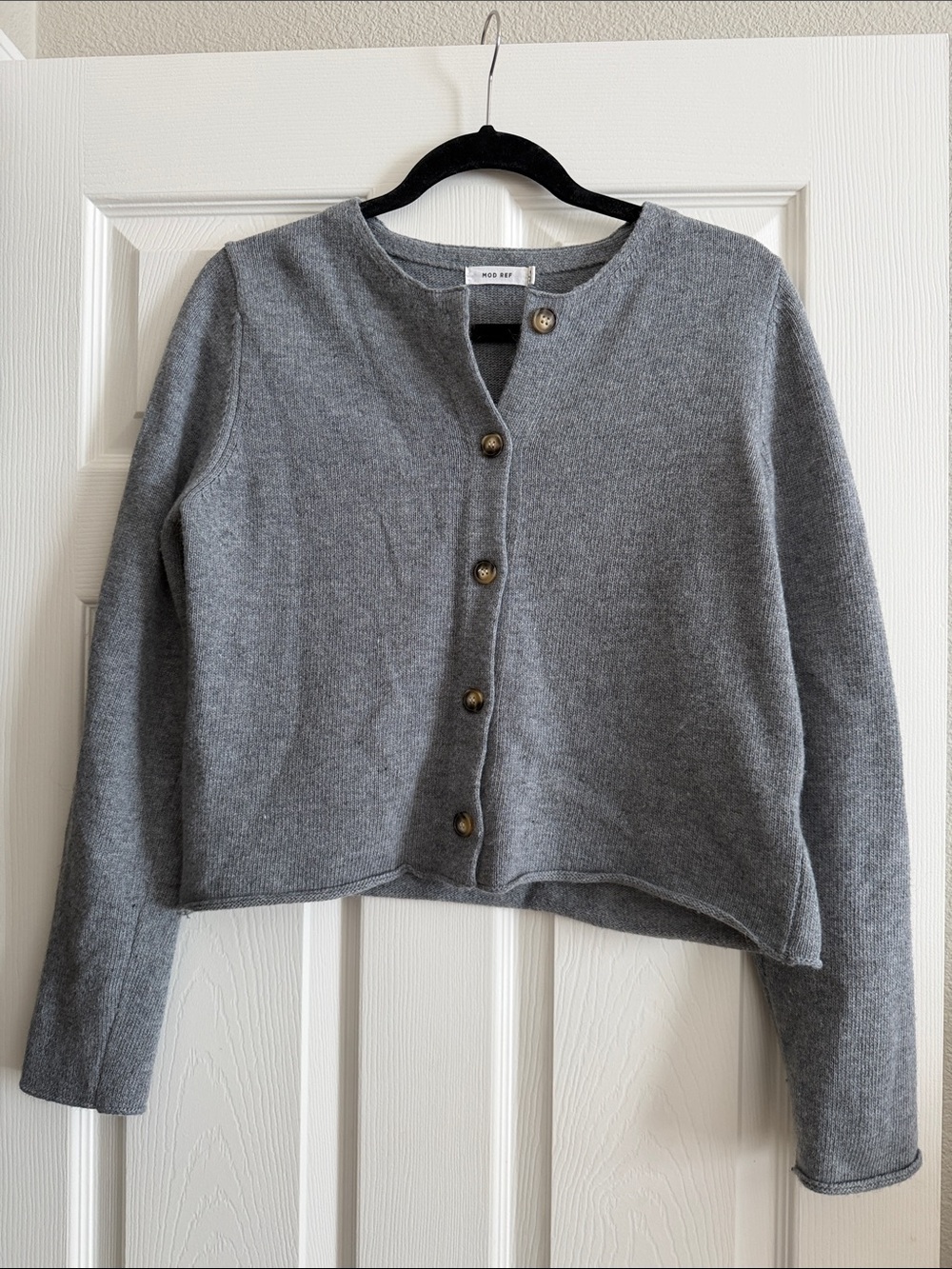 Mod Ref Grey Button-Front Crewneck Cardigan